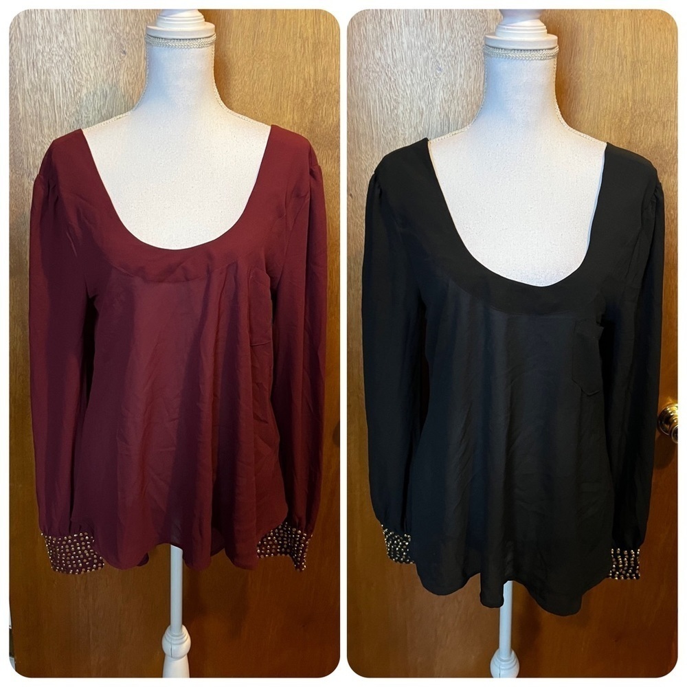 Sheer Long Sleeve Hi-Low Embellishment Large *C